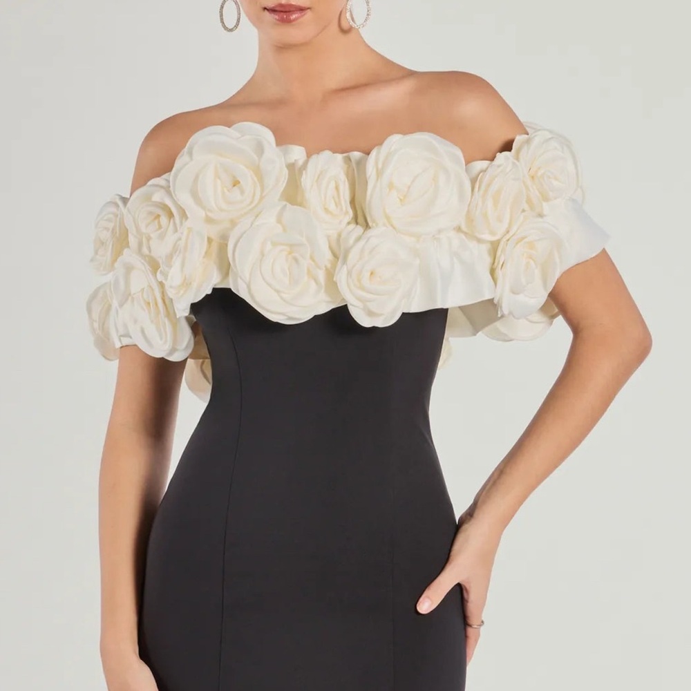 Windsor Black and White Ruffled Off-Shoulder Bodycon Dress. 

Worn once